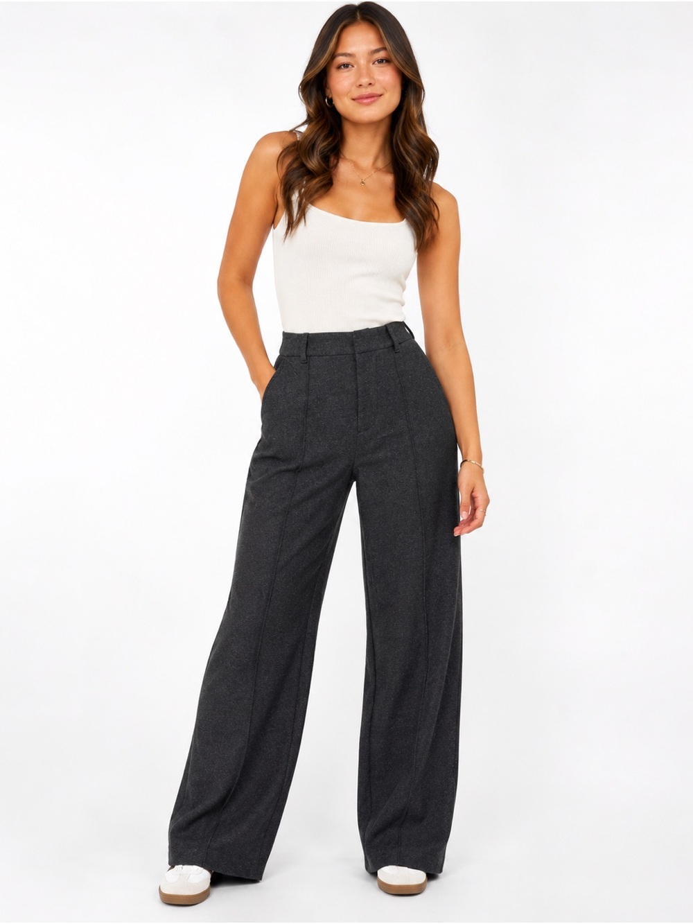Uniqlo Wide Leg High-Rise Pants in Charcoal. Size XS